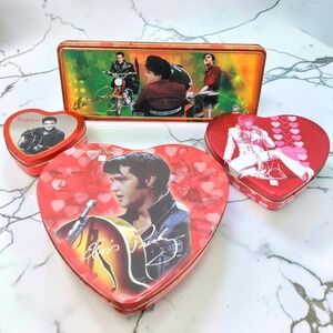 VTG Russell Stover Elvis Presley Candy Tin Lot 4 Heart Rectangular 1997-2004